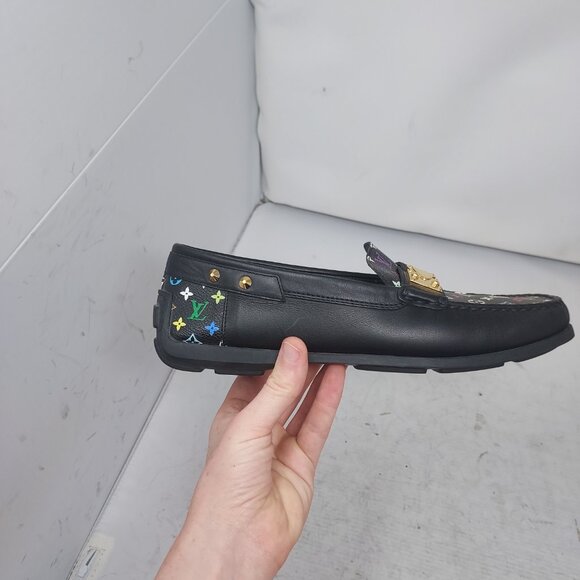 Louis Vuitton Multicolored Monogram Black Lock Driver Loafers - Picture 4 of 11